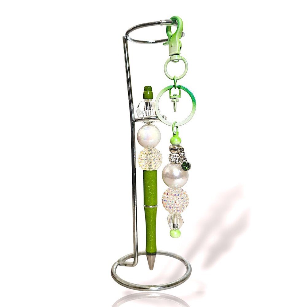 Green Bubble Bead Pen with Matching Keychain Sparkle Desk Gift Accessory